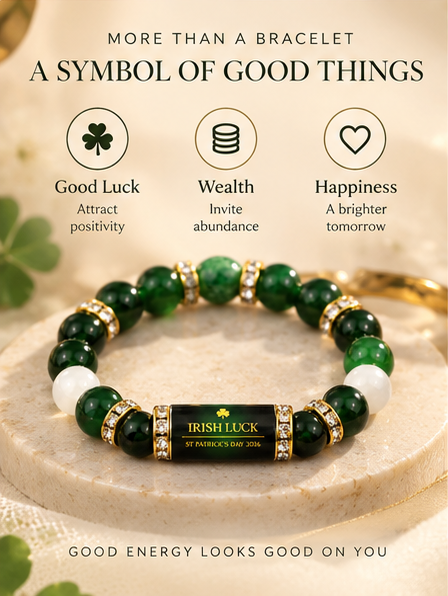 💰 Green Agate Money Luck Bracelet – Clover Charm for Wealth & Good Fortune-Lynn