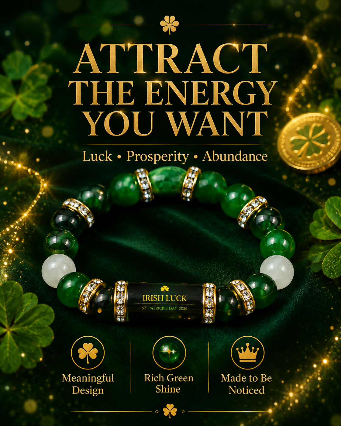 💰 Green Agate Money Luck Bracelet – Clover Charm for Wealth & Good Fortune-Lynn