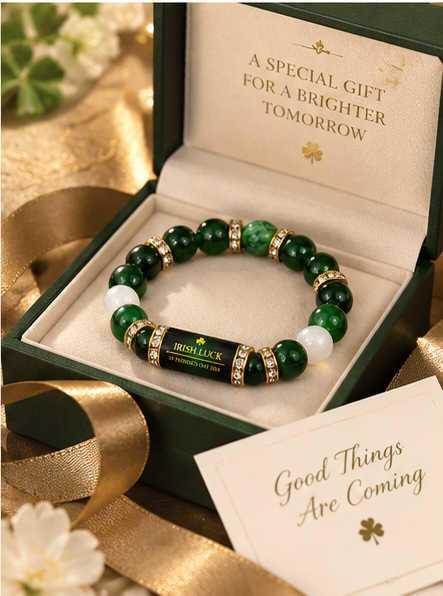 💰 Green Agate Money Luck Bracelet – Clover Charm for Wealth & Good Fortune-Lynn