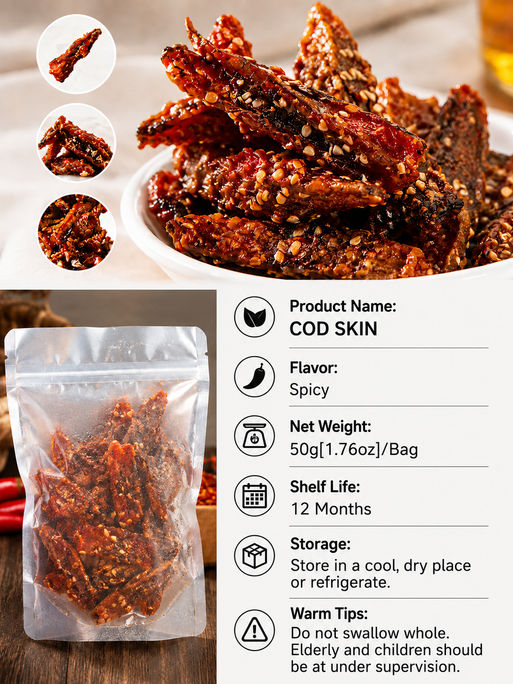 🌶️Premium Crispy Spicy Cod Skin Snack | Crunchy Seafood Chips-Lynn