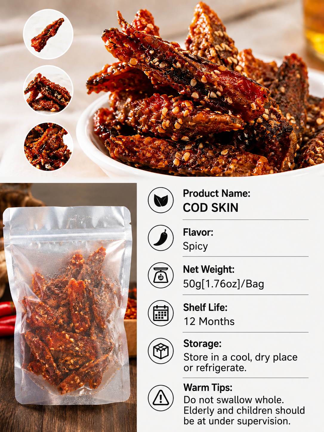 🌶️Premium Crispy Spicy Cod Skin Snack | Crunchy Seafood Chips-Lynn