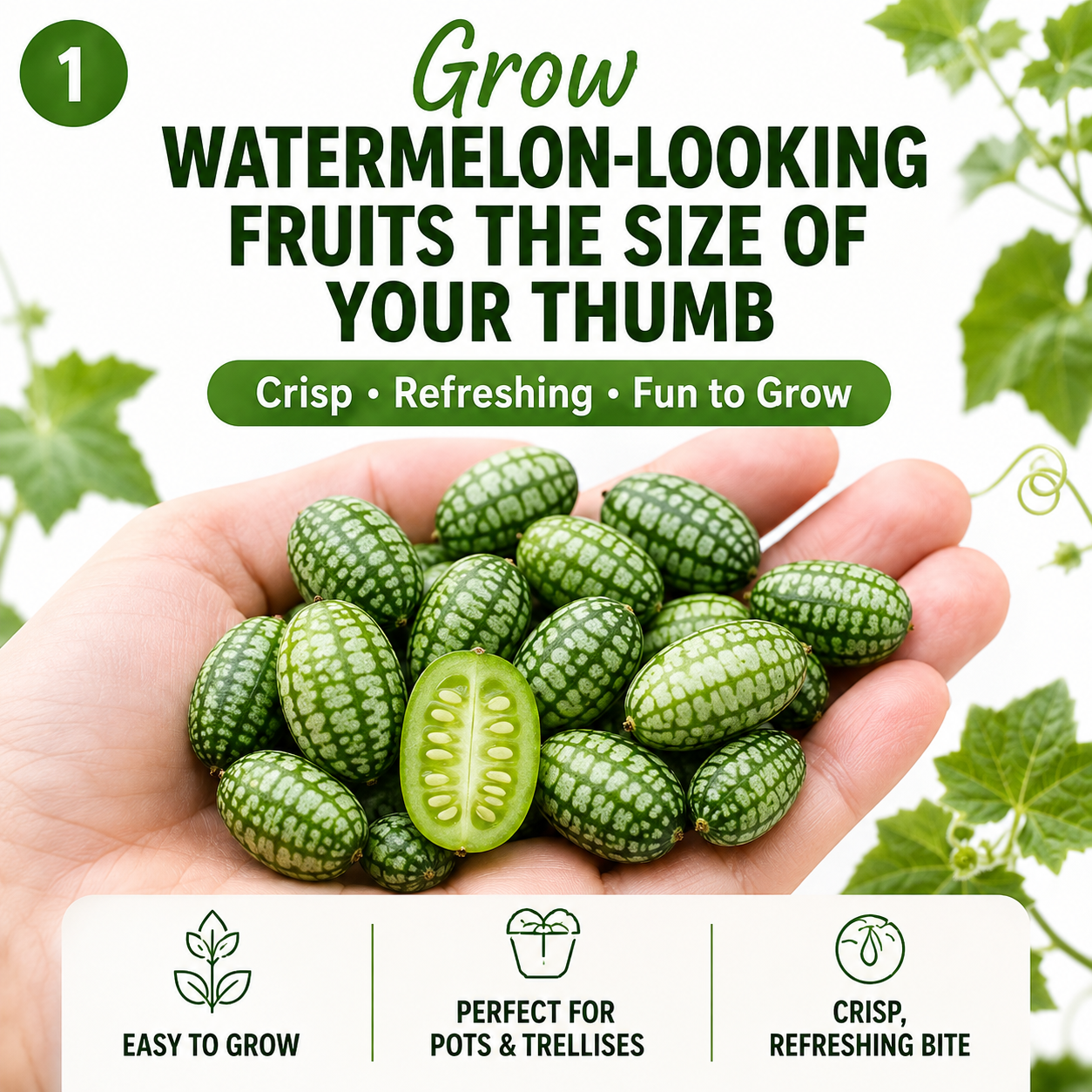 🍉The Tiny “Watermelon” Everyone Will Ask About Easy-to-Grow Cucamelon Seeds for Pots, Patios & Gardens-Lynn