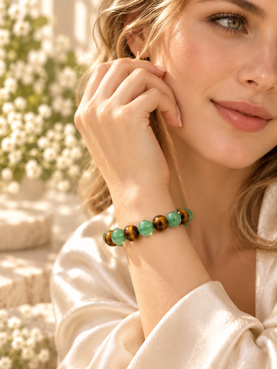 Green Aventurine & Tiger’s Eye Natural Gemstone Bracelet | Healing Crystal Beaded Bracelet for Balance & Confidence