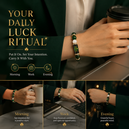 💰 Green Agate Money Luck Bracelet – Clover Charm for Wealth & Good Fortune-Lynn