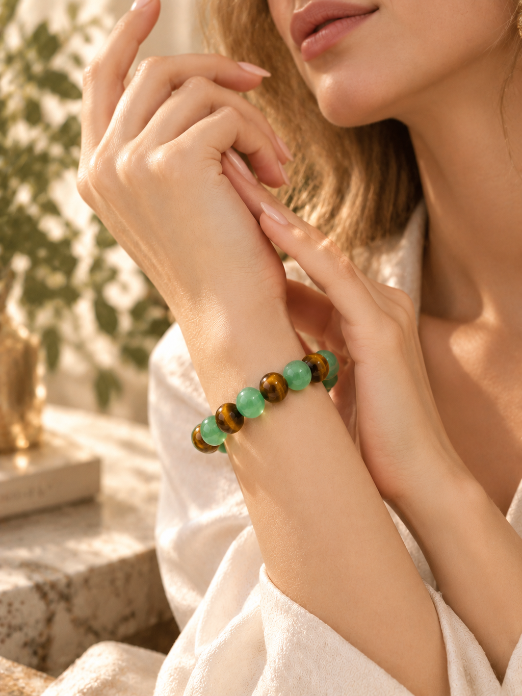 Green Aventurine & Tiger’s Eye Natural Gemstone Bracelet | Healing Crystal Beaded Bracelet for Balance & Confidence