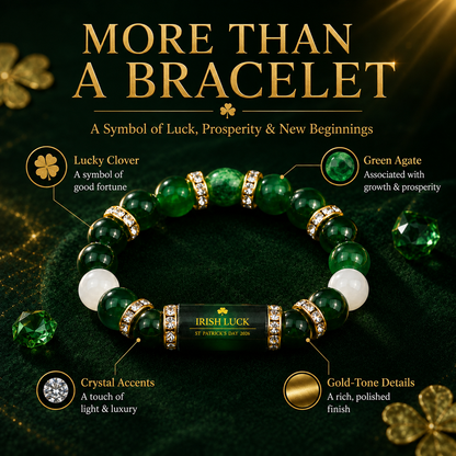💰 Green Agate Money Luck Bracelet – Clover Charm for Wealth & Good Fortune-Lynn