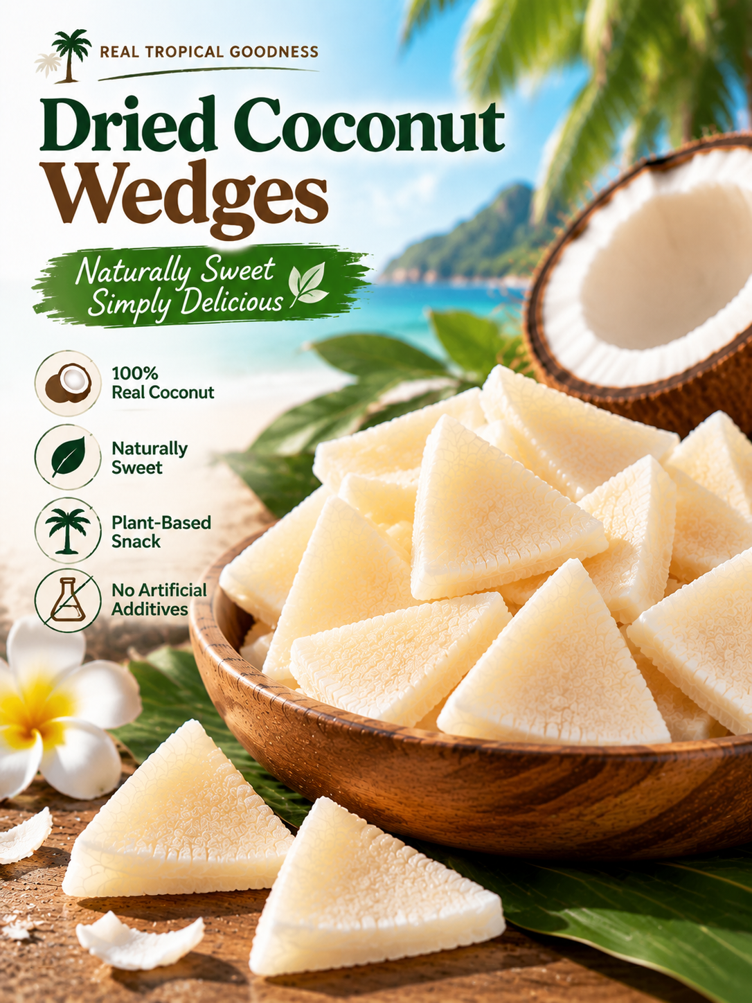 Thick-Cut Coconut Wedges Real Coconut Meat Tropical Snack-JGG
