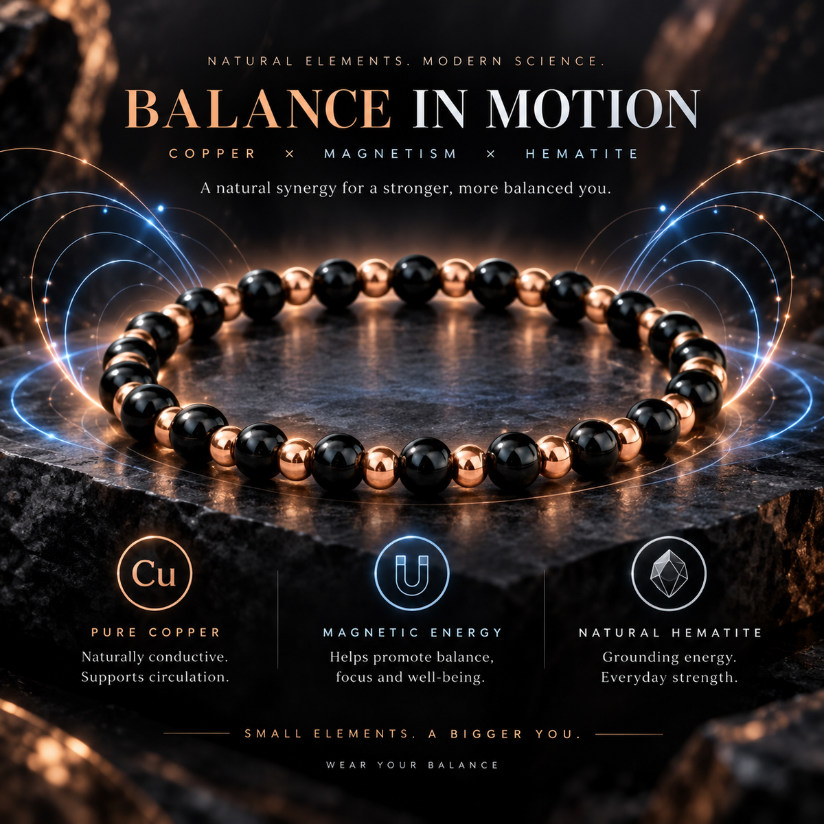 ✨Fortune Flow Magnetic Bracelet – Copper × Hematite × 3500 Gauss Magnetic Beads-IVY