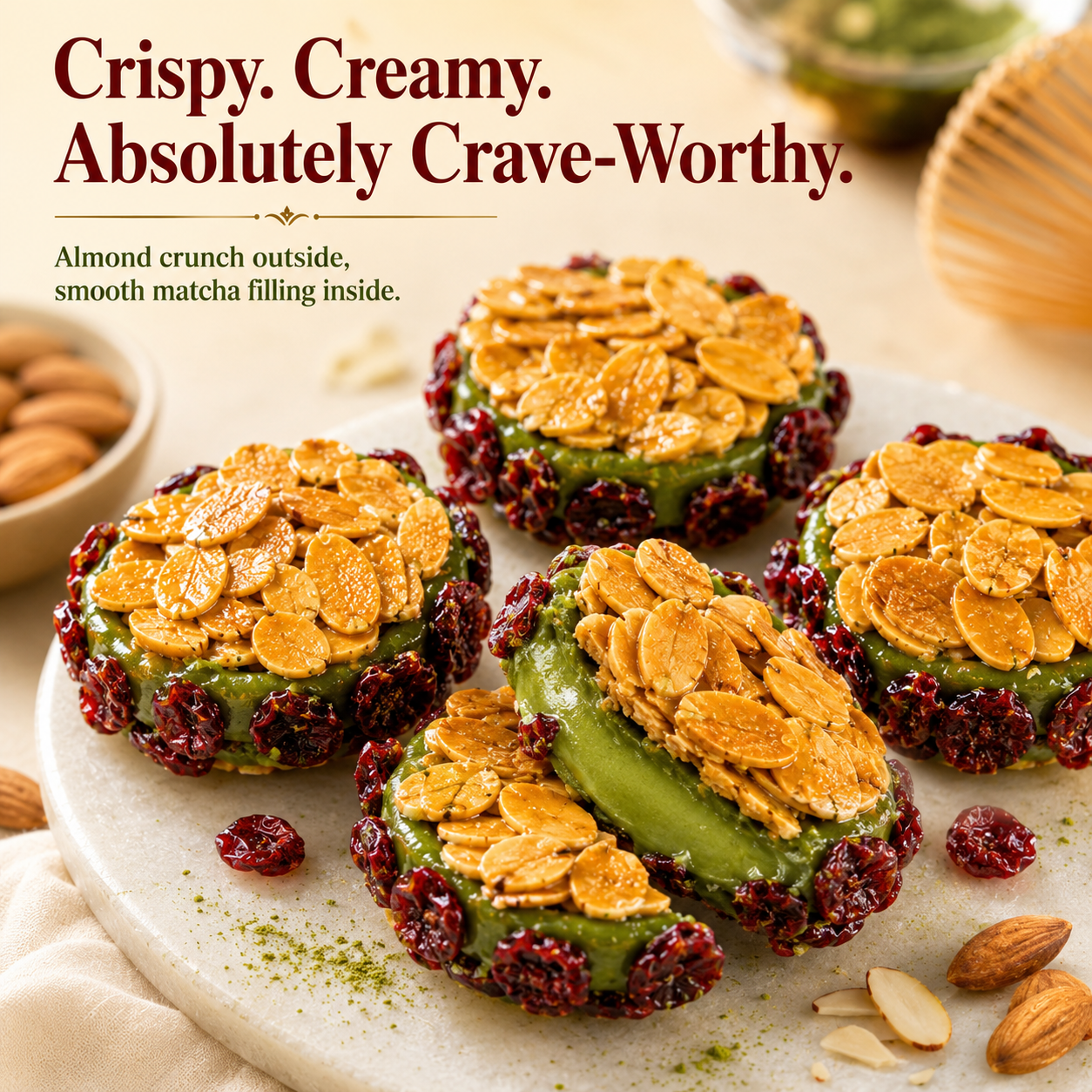 🍒 Cranberry Almond Crisps – Sweet-Tart Fruit Meets Smooth Matcha-Lynn