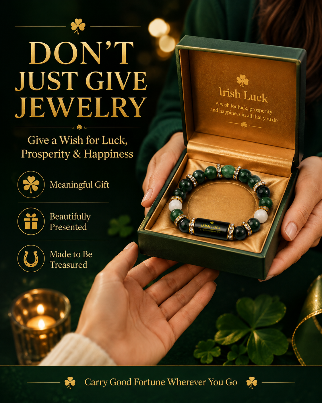 💰 Green Agate Money Luck Bracelet – Clover Charm for Wealth & Good Fortune-Lynn
