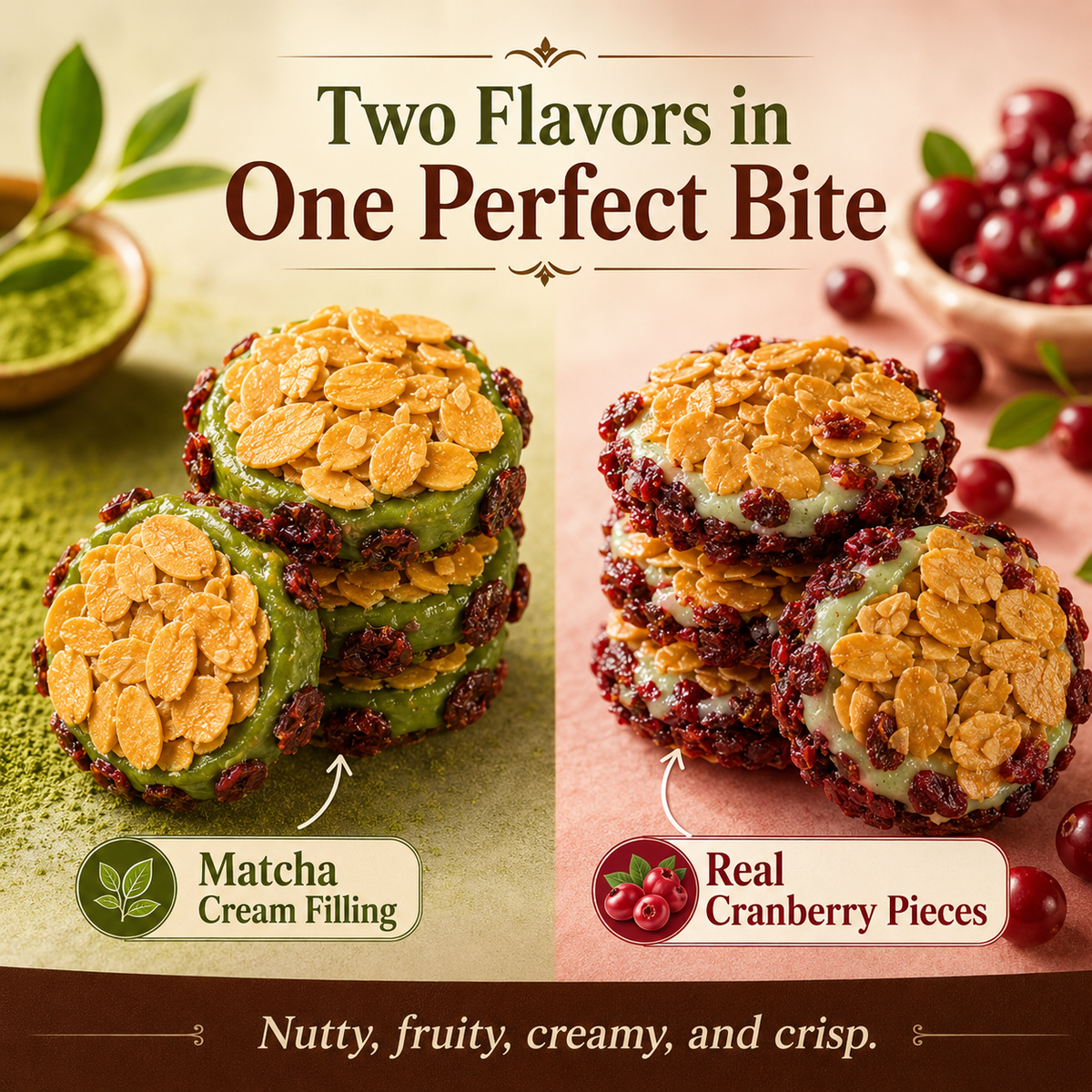 🍒 Cranberry Almond Crisps – Sweet-Tart Fruit Meets Smooth Matcha-Lynn