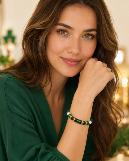 💰 Green Agate Money Luck Bracelet – Clover Charm for Wealth & Good Fortune-Lynn