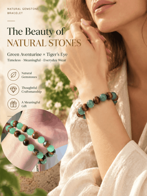 Green Aventurine & Tiger’s Eye Natural Gemstone Bracelet | Healing Crystal Beaded Bracelet for Balance & Confidence